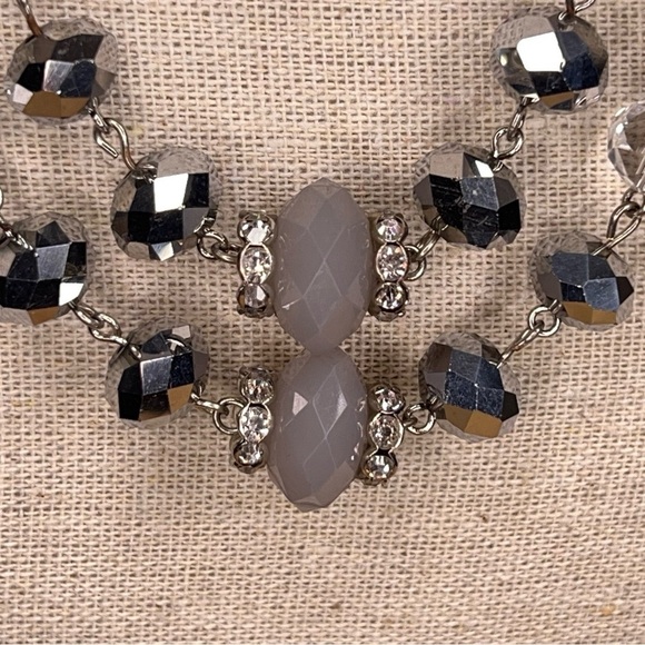 SILVER CHROME BEADED NECKLACE LAYERED CLASSIC CHROME - Picture 4 of 8